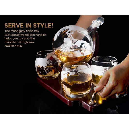  [아마존핫딜][아마존 핫딜] Flybold Whiskey Decanter Set World Etched Globe Decanter Antique Ship Glasses Bar Pour Funnel Stopper Liquor Dispenser Spirits Scotch Bourbon Vodka Rum Wine Tequila Brandy Perfect Gift 850