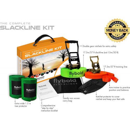  [아마존핫딜][아마존 핫딜] Flybold flybold Slackline Kit with Training Line Tree Protectors Ratchet Protectors Arm Trainer 57 feet Easy Set up Instruction Booklet and Carry Bag Complete Set Outdoor Fun for Family Ad