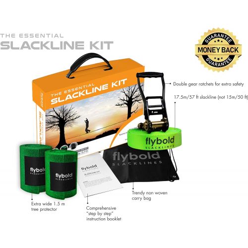  [아마존베스트]Flybold flybold Slackline Kit with Tree Protectors 57 feet Easy Set up Instruction Booklet and Carry Bag Set Outdoor Fun for Family Adults Children Kids
