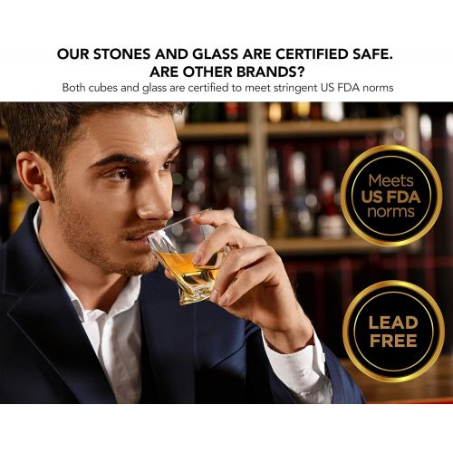  [아마존베스트]Flybold Whiskey Stones Gift Sets Whiskey Glass Gifts set of 2 Large Glasses 8 Stainless Steel Chilling Stone Tong Velvet Bag Premium Magnetic Gift Box Scotch Bourbon Alcohol Gift for Men a