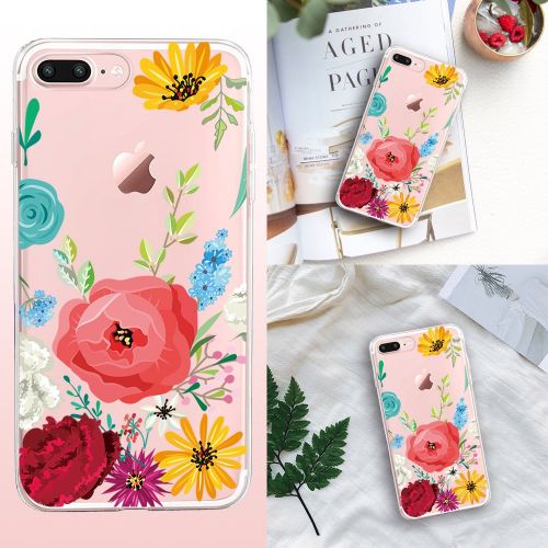  IPhone 7 Plus Case,Flyeri Crystal Summer Color Fashion Flowers Soft silicone TPU Ultra thin Phone case