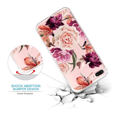  Flyeri iPhone 7 Plus&8 Plus Case,Floral Pattern Clear TPU Case for iPhone 8 Plus