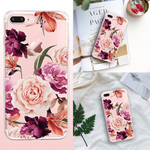 Flyeri iPhone 7 Plus&8 Plus Case,Floral Pattern Clear TPU Case for iPhone 8 Plus