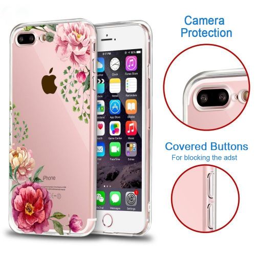  Flyeri iPhone 7 Plus&8 Plus Case,Floral Pattern Clear TPU Case for iPhone 8 Plus