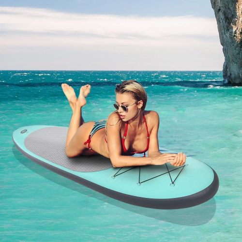  Flyerstoy 10ft Inflatable Stand Up Paddle Board, (6 Inches Thick, 30 inches wide) ISUP Board with Adjustable Paddle and Dual Action Pump, Travel Backpack