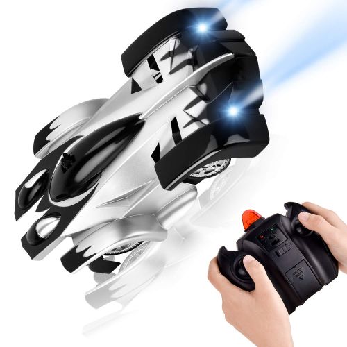  RC Car Flyglobal Remote Control Car 360°Rotating Wall Climbing Gravity Defying Mini Toy Car with Head and Rear LED Lights, Rechargeable High Speed Mini Toy Car for Boys Kids Adults