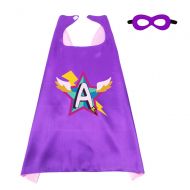 Flying Childhood Kids Superhero Cape Mask for Girls with 26 Initial Letters Hero Dress up Party Supplies
