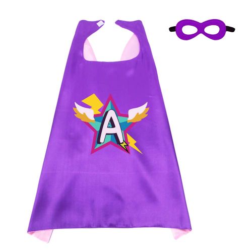  Flying Childhood Kids Superhero Cape Mask for Girls with 26 Initial Letters Hero Dress up Party Supplies