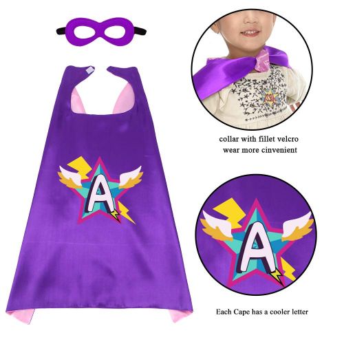  Flying Childhood Kids Superhero Cape Mask for Girls with 26 Initial Letters Hero Dress up Party Supplies