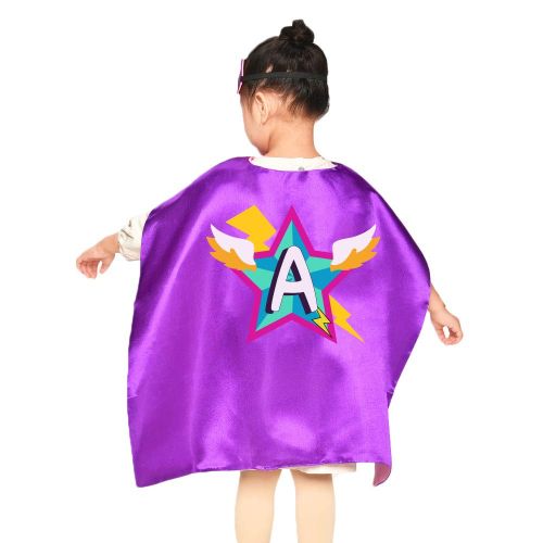  Flying Childhood Kids Superhero Cape Mask for Girls with 26 Initial Letters Hero Dress up Party Supplies