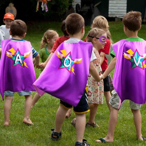  Flying Childhood Kids Superhero Cape Mask for Girls with 26 Initial Letters Hero Dress up Party Supplies