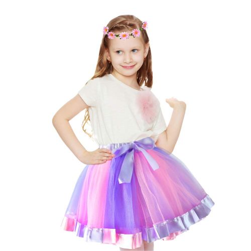  Flying Childhood Tulle Tutu Skirt for Girls with Hair Bow Kids Fairy Layer Princess Costume