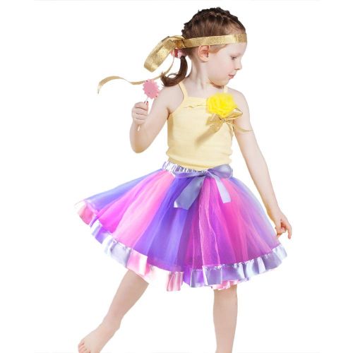  Flying Childhood Tulle Tutu Skirt for Girls with Hair Bow Kids Fairy Layer Princess Costume