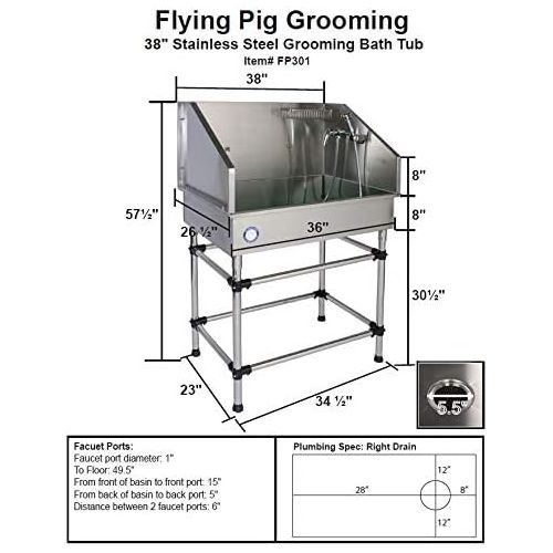  Flying Pig Grooming 38 Stainless Steel Dog Pet Bathing Tub