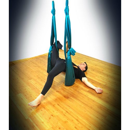  Flying Yoga Deluxe Aerial Yoga Hammock (Yoga Swing or Sling, Aerial Yoga, Aerial Fitness) (Emerald Green)