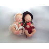 FlyingStorkNursery ooak polymer clay miniature, couple / twin babies,full sculpt dolls hand made,top cake, wedding,marriage,valentine day