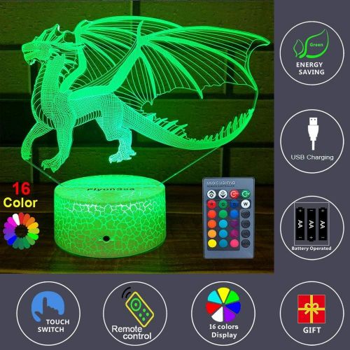  [아마존 핫딜] FlyonSea Dragon Gifts Dragon Light 16 Color Changing Dimmable Kids Night Light with Touch and Remote Dragon Toys Light as Birthday Gifts for Boys Kids