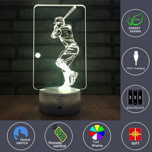  [아마존베스트]FlyonSea Baseball Light,Baseball Gifts Bedside Lamp 7 Colors Change + Remote Control with Timer Kids Night Light Optical Illusion Lamps for Boys Gift Ideas for Kids