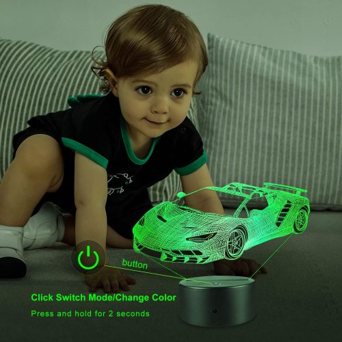  [아마존베스트]FlyonSea Race Car Gifts,Car Lamp Car Party Supplies 7 Color Changing Nightlight with Touch and Remote Control,Car Light Birthday Christmas Gifts