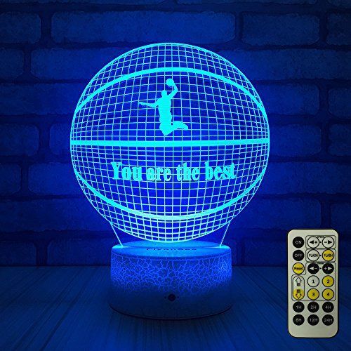  [아마존베스트]FlyonSea Basketball Beside 7 Colors Change + Remote Control with Timer Night Light Optical Illusion Lamp As a Gift Ideas for Boys or Kids