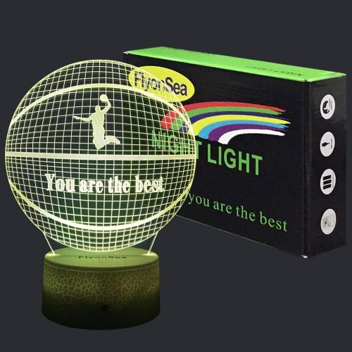  [아마존베스트]FlyonSea Basketball Beside 7 Colors Change + Remote Control with Timer Night Light Optical Illusion Lamp As a Gift Ideas for Boys or Kids
