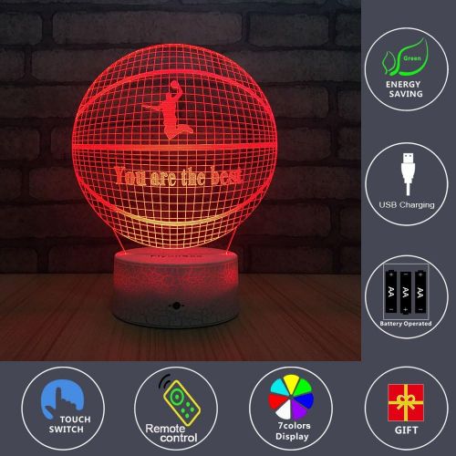  [아마존베스트]FlyonSea Basketball Beside 7 Colors Change + Remote Control with Timer Night Light Optical Illusion Lamp As a Gift Ideas for Boys or Kids