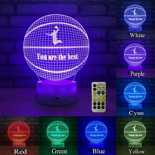  [아마존베스트]FlyonSea Basketball Beside 7 Colors Change + Remote Control with Timer Night Light Optical Illusion Lamp As a Gift Ideas for Boys or Kids