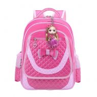 Flyty Cute Mini Backpack for School Girls PU Leather Bow Bookbag with Toy Doll Elementary Casual Travel Book Bag Rose L