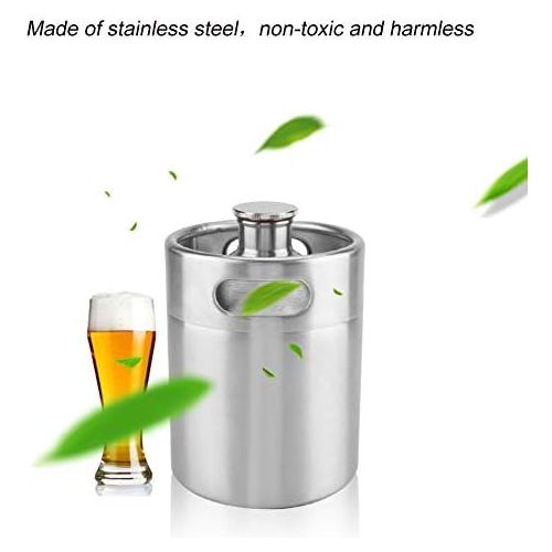  [아마존베스트]Focket Beer barrel made of stainless steel, practical mini beer barrel with two handles and spiral cover. Robust, durable and rustproof. Suitable for outdoor and indoor use (2 litres).