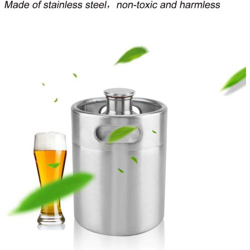  [아마존베스트]Focket Beer barrel made of stainless steel, practical mini beer barrel with two handles and spiral cover. Robust, durable and rustproof. Suitable for outdoor and indoor use (2 litres).