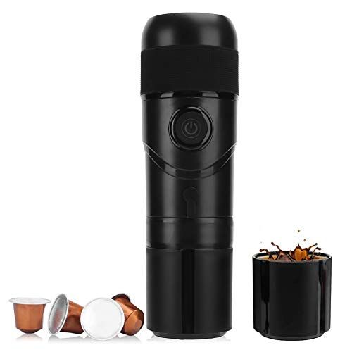  Fockety Travel Coffee Maker, 12V Mini Portable Automatic Off Electric Espresso Machine Black USB Car Espresso Maker Safety Protection Coffee Machine with Reusable Coffee Capsule for Travel