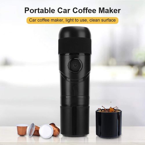  Fockety Travel Coffee Maker, 12V Mini Portable Automatic Off Electric Espresso Machine Black USB Car Espresso Maker Safety Protection Coffee Machine with Reusable Coffee Capsule for Travel