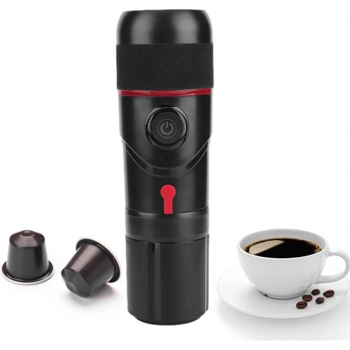  Fockety Coffee Maker, DC 12V Mini Portable Safety Protection Self Heating Capsule Coffee Machine Black USB Car Espresso Maker Electric Espresso Machine with Reusable Coffee Capsule for Tra