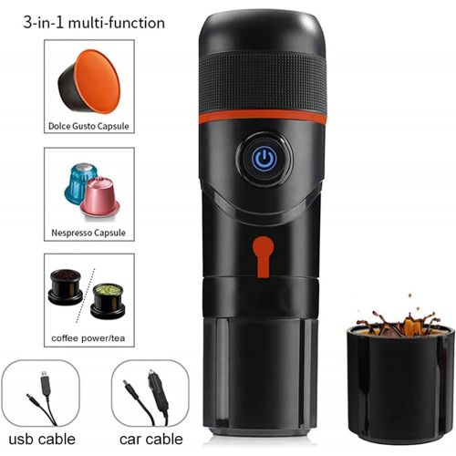  Fockety Coffee Maker, DC 12V Mini Portable Safety Protection Self Heating Capsule Coffee Machine Black USB Car Espresso Maker Electric Espresso Machine with Reusable Coffee Capsule for Tra