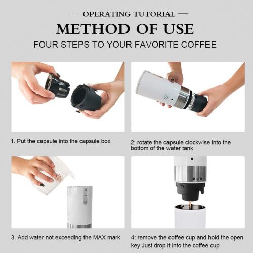  Fockety Portable Espresso Machine, Mini Full-Automatic USB Charging One Button Control Single Serve Coffee Maker Electric Coffee Machine with Water Capacity Scale for Camping Travel Office