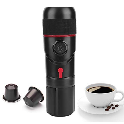  Fockety Coffee Maker, DC 12V Mini Portable Safety Protection Self Heating Capsule Coffee Machine Black USB Car Espresso Maker Electric Espresso Machine with Reusable Coffee Capsule for Tra