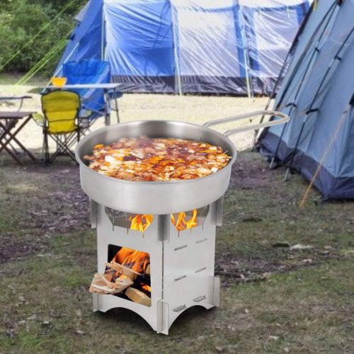  Fockety Wood Burning Stove, Stainless Steel Practical Outdoor Come with Pot, Wood Stove Kit, fpr Camping Hiking Picnic Backpacking