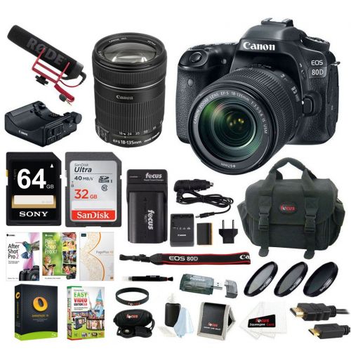  Focus Camera Canon EOS 80D Video Creator Kit w 18-135mm Lens, Software & 96GB Deluxe Bundle