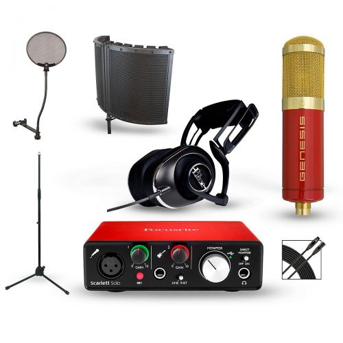  Focusrite},description:This recording package pairs together the Focusrite Scarlett Solo second-generation audio interface with a pair of Blue Lola studio headphones, an MXL Genesi