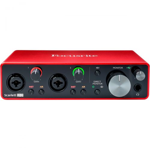  Focusrite},description:This recording package includes a powerful interface, a ribbon microphone, tripod stand, cables and monitors.Focusrite Scarlett 2i2 (J35205)With Scarlett 2i2