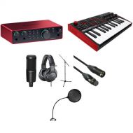 Focusrite Scarlett 2i2 USB-C Audio Interface (4th Generation) Kit with MIDI Controller Keyboard, Mic, Mic Stand, Headphones