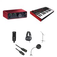 Focusrite Scarlett Solo USB-C Audio Interface (4th Generation) Kit with MIDI Controller Keyboard, Mic, Mic Stand, Headphones