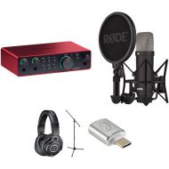 Focusrite Scarlett 2i2 USB-C Audio Interface (4th Generation) Kit with Rode NT1 Signature Series Mic and Accessories