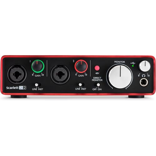  Focusrite Scarlett 2i2 (2nd Gen) USB Audio Interface with Pro Tools First, Red, 2i2 - 2 Mic Pres