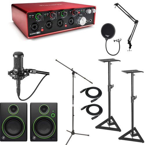  Focusrite Scarlett 18i8 (2nd Gen) with Mackie CR4BT 4 Multimedia Monitors with Bluetooth and Speaker Stands and Condenser Microphone Deluxe Bundle