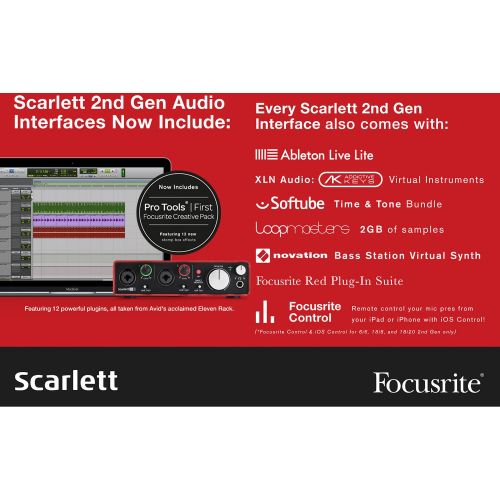  Focusrite Scarlett 2i2 USB Audio Interface (2nd Generation) and Rolls PM351 Personal Monitor Station for Musicians Deluxe Bundle