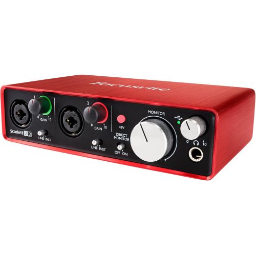  Focusrite Scarlett 2i2 USB Audio Interface (2nd Generation) and Rolls PM351 Personal Monitor Station for Musicians Deluxe Bundle