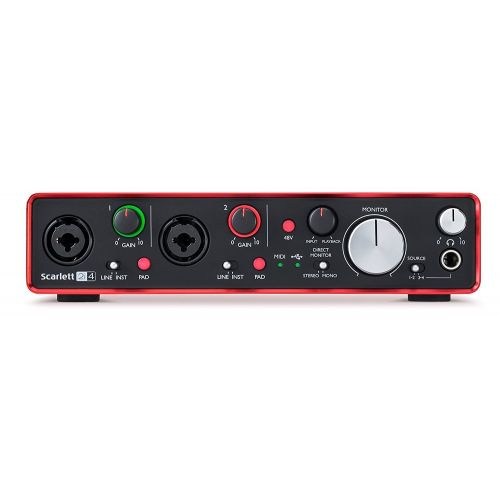  Focusrite Scarlett 2i4 USB Audio Interface with Pro Tools, 2 XLR Cables, Knox Studio Stand and Pop Filter
