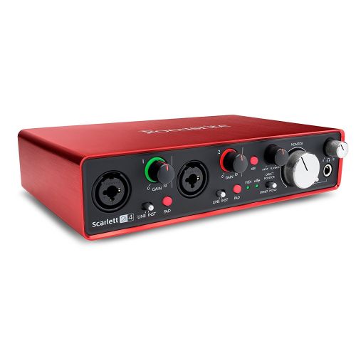  Focusrite Scarlett 2i4 USB Audio Interface with Pro Tools, 2 XLR Cables, Knox Studio Stand and Pop Filter