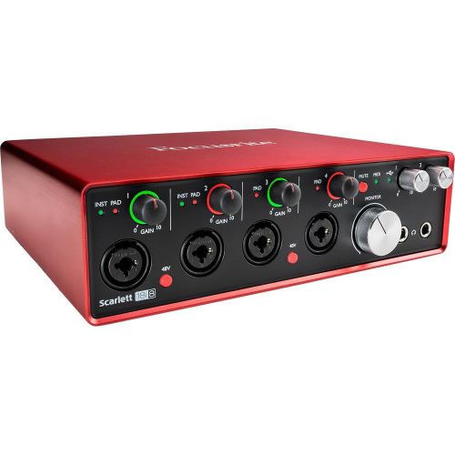  Focusrite Scarlett 18i8 USB 2.0 Audio Interface Deluxe Kit W 2 x ¼” Cable, 4 x XLR Cable, 2 MIDI to 2 MIDI (Dual) Cable, Samson Studio Headphones, FiberTique Cleaning Cloth